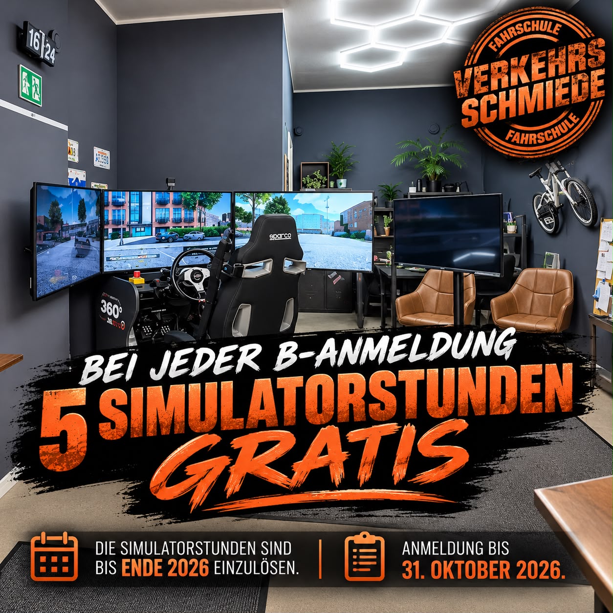 Aktion: Bei jeder B-Anmeldung 5 Simulatorstunden gratis, Anmeldung bis 31. Oktober 2026, einzulösen bis Ende 2026